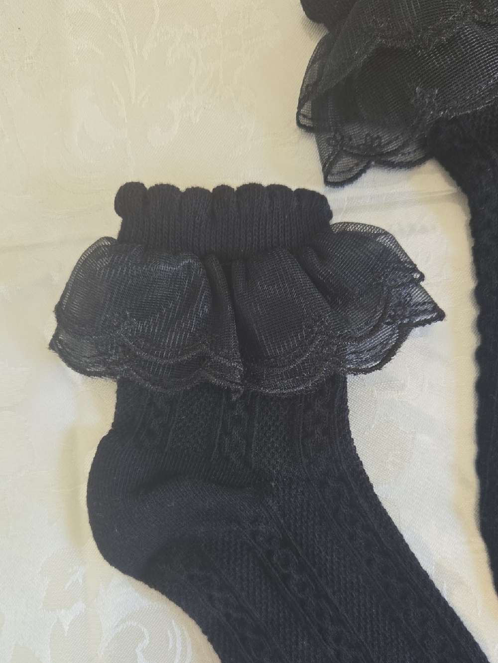 Black Ruffled Ankle Cable Knit Socks - Picture 3 of 4